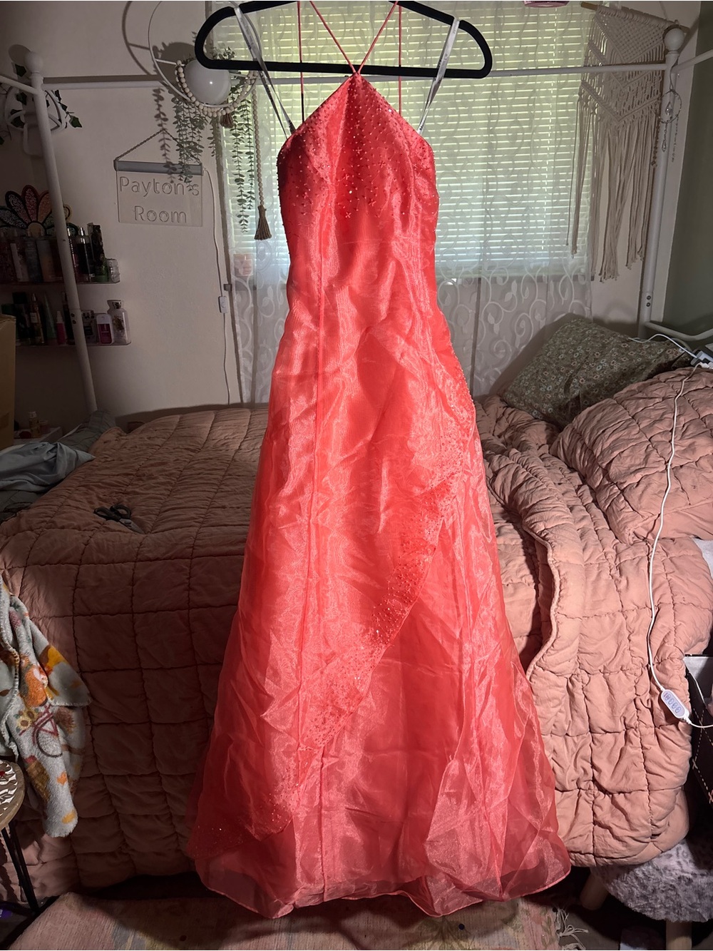 Morgan & Co. Coral Halter Prom Dress